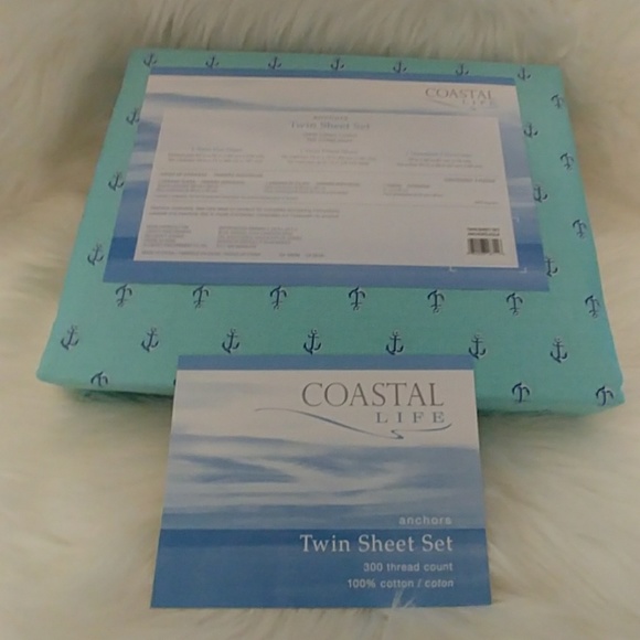Coastal Life Aqua Twin Anchor Sheet Set - Picture 5 of 8
